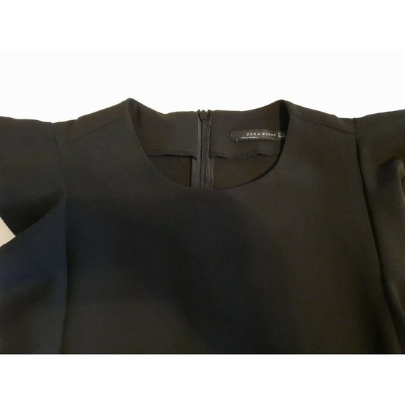 Zara Woman Sz Small Black Dress with Ruffled Flutter Sleeves - Picture 5 of 6